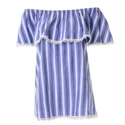 Blusa blu righe bianche,100%cotone