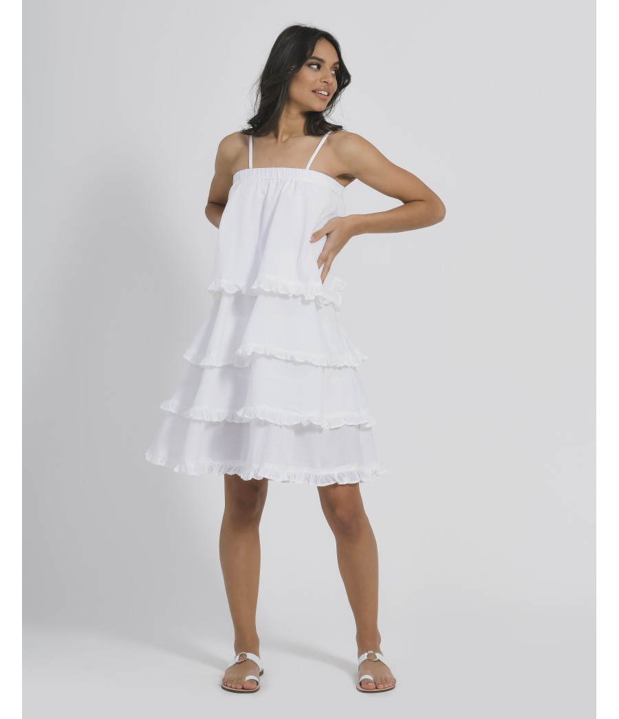Short Dress in White Color-100%Cotton-One Size