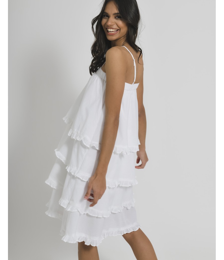 Short Dress in White Color-100%Cotton-One Size