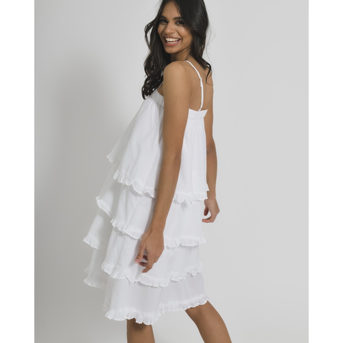 Short Dress in White Color-100%Cotton-One Size