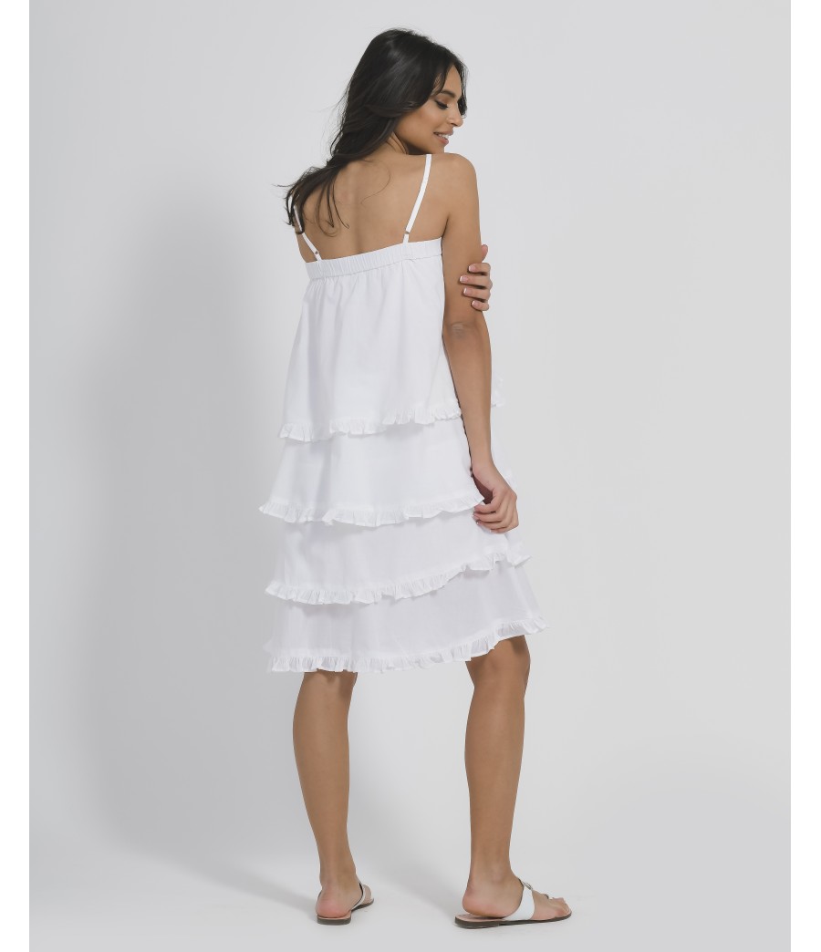 Short Dress in White Color-100%Cotton-One Size
