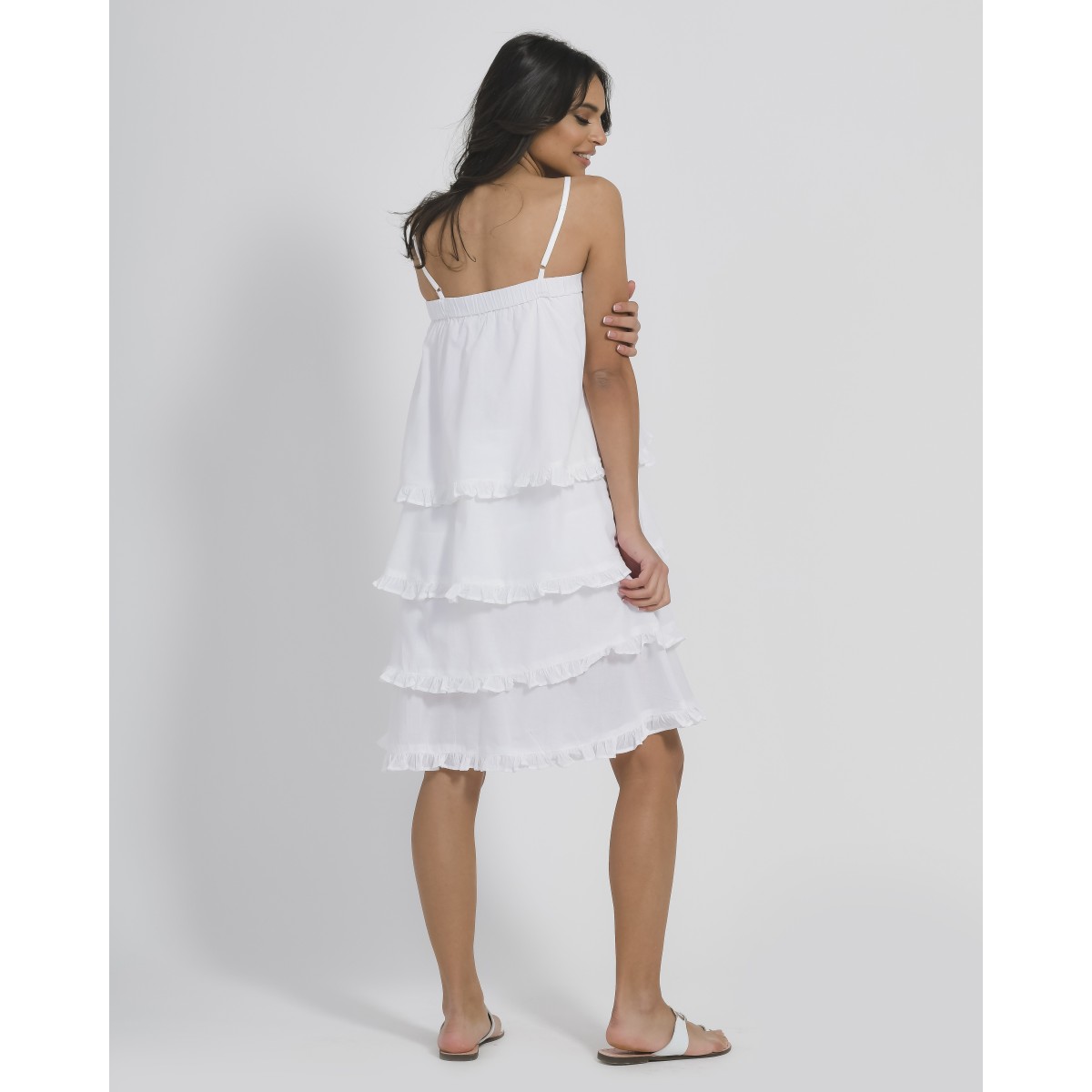 Short Dress in White Color-100%Cotton-One Size