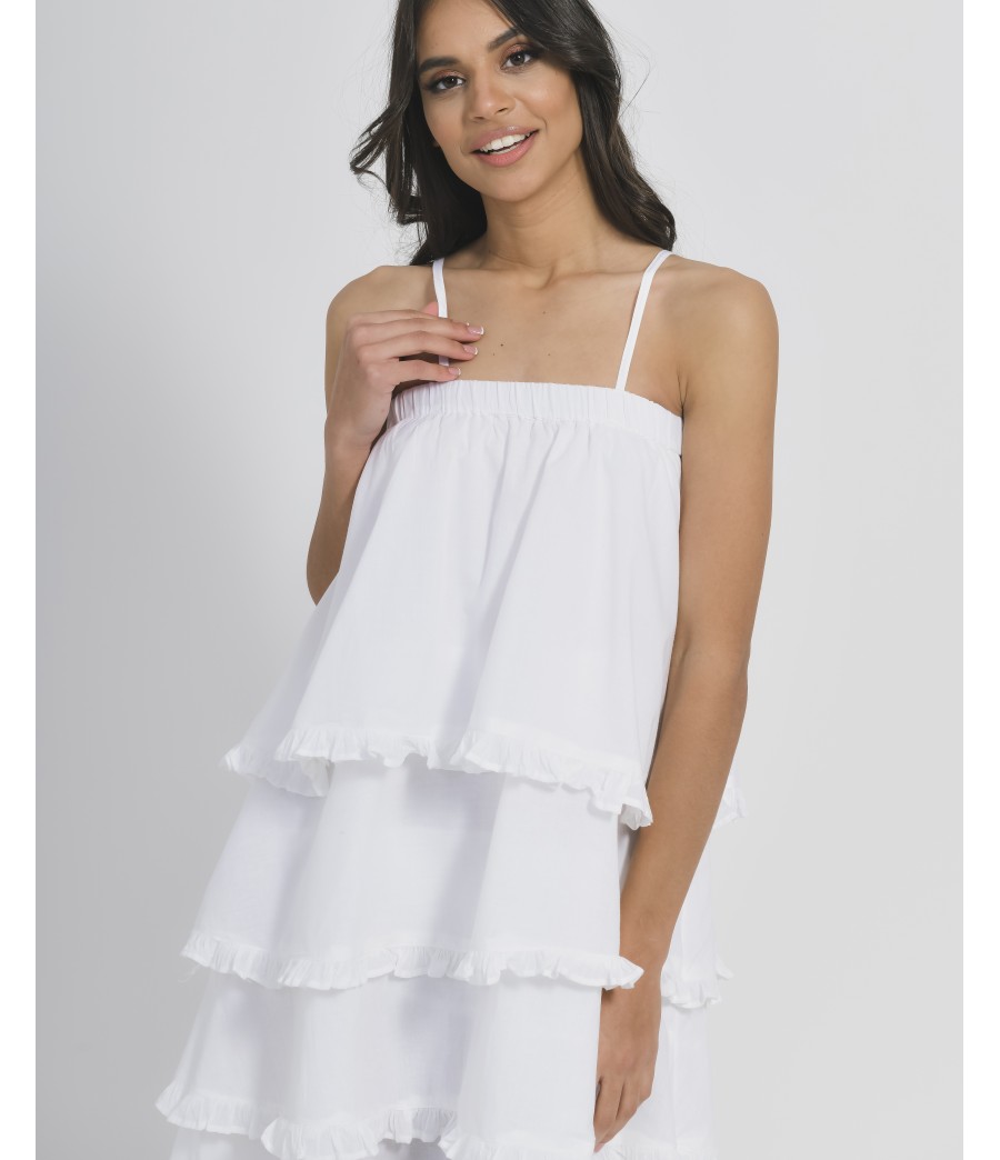 Short Dress in White Color-100%Cotton-One Size