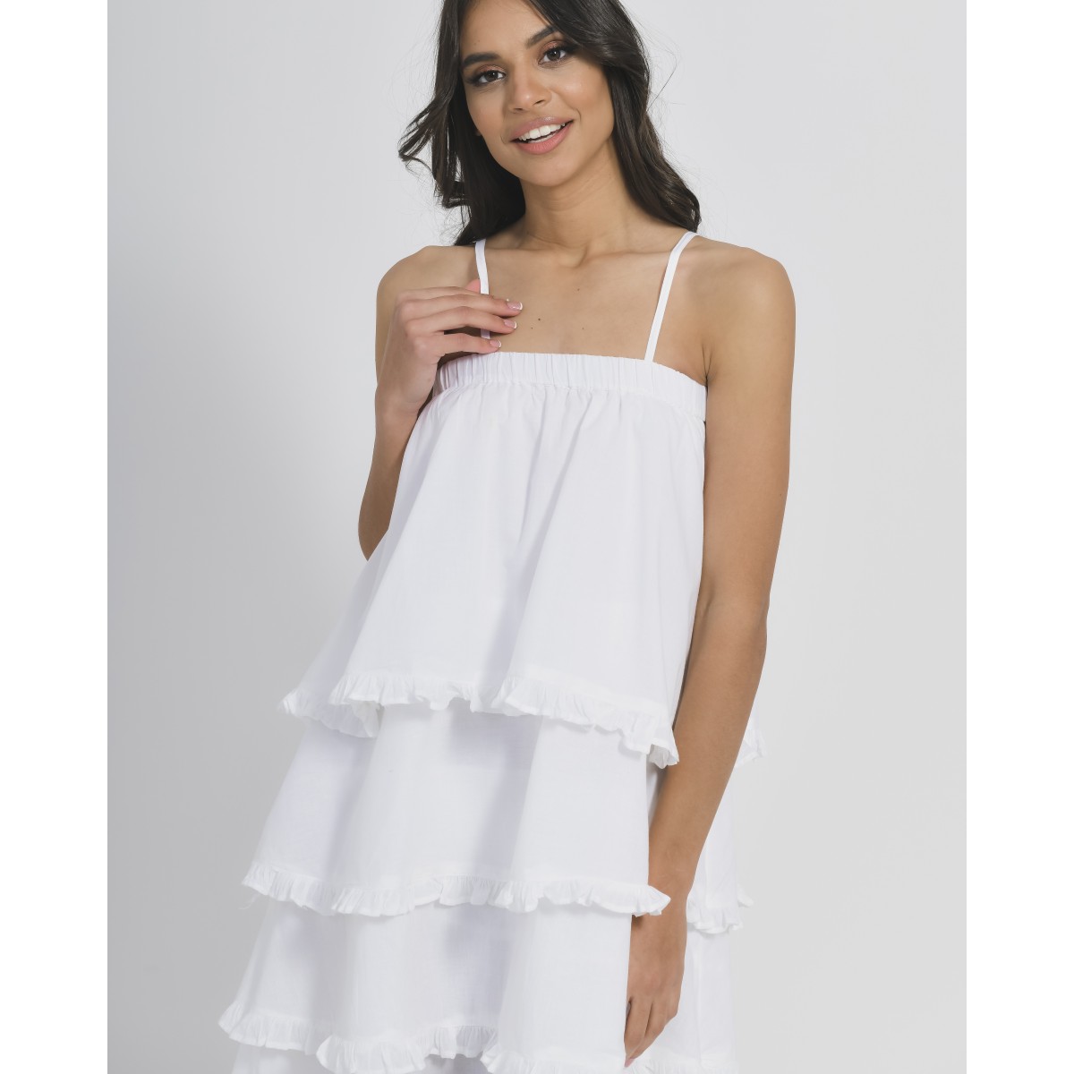 Short Dress in White Color-100%Cotton-One Size