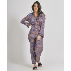 Camicia lunga con Cintura in Blu/arancione (28%seta)
