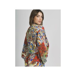 Set Pantaloni/Blusa in Crepe 100%-Fantasia Giallo/Rosso-One Size