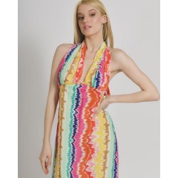 Abito  Lungo Scollato Multicolor 100%Crepe