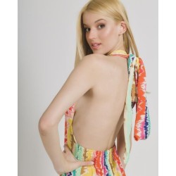 Abito  Lungo Scollato Multicolor 100%Crepe
