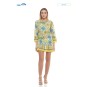 Fringed kaftan and hand-embroidered pom-pom